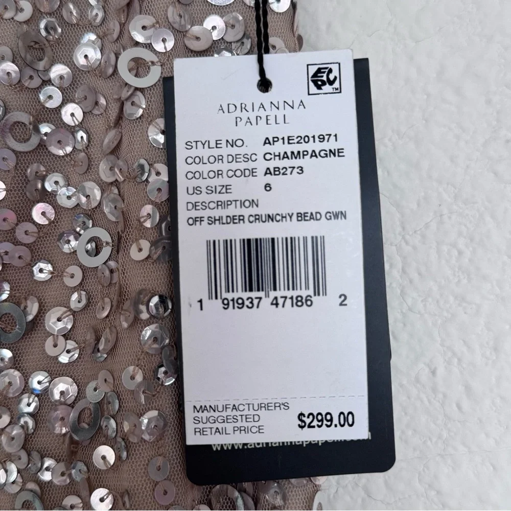 NWT Adrianna Papell Off The Shoulder Sequin Beaded Gown - 6 - Picture 6 of 6